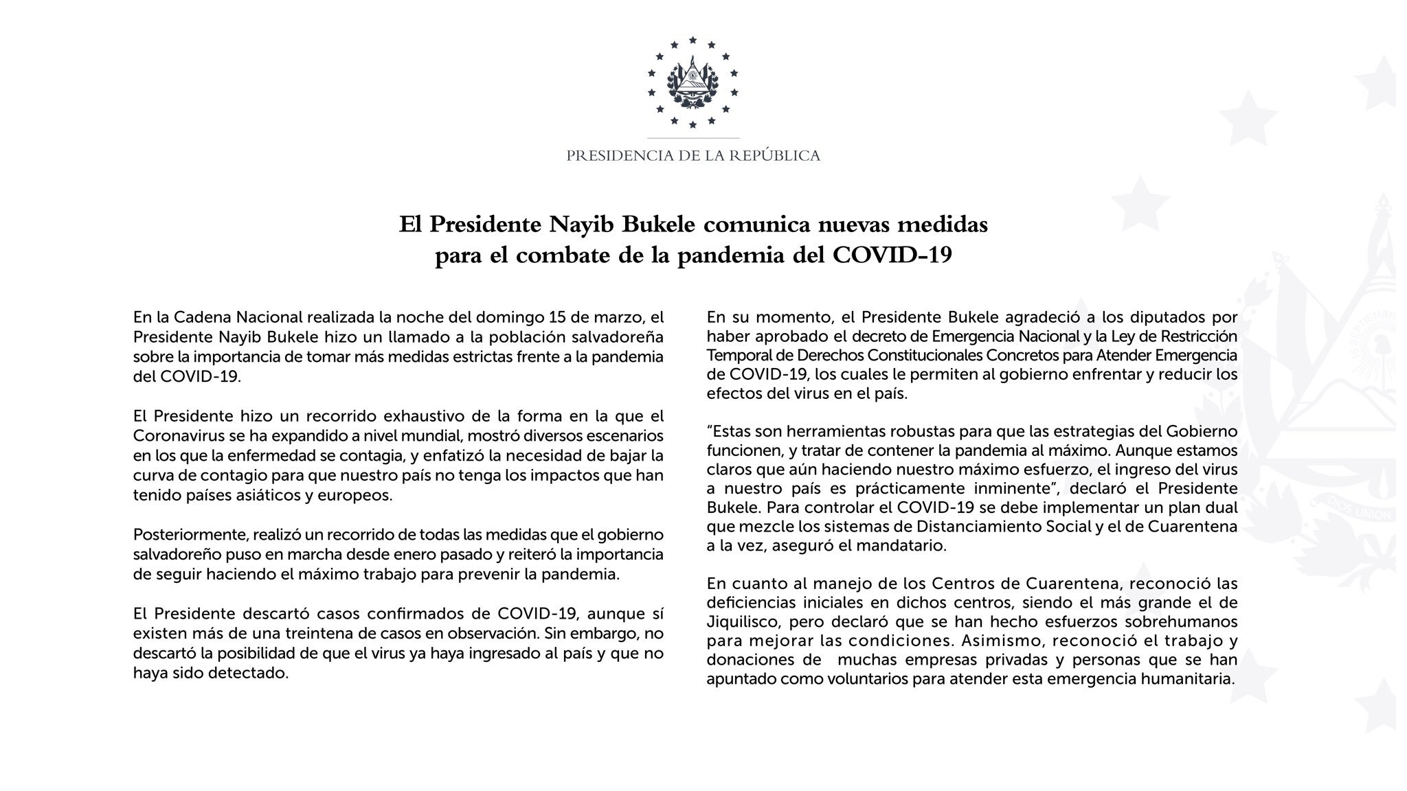 Estas son las medidas tomadas por el gobierno de la república ...